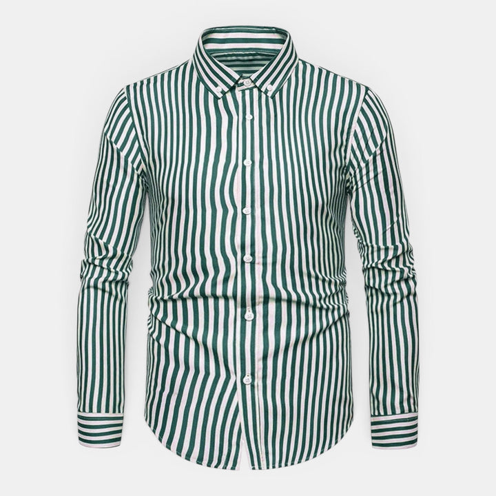 Versatile men's summer striped shirt, button down, comfortable long sleeve for casual fashion.