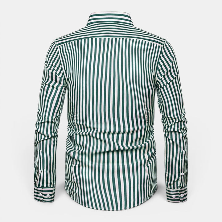 Men's everyday striped button down shirt, regular fit, long sleeve, essential for summer comfort.