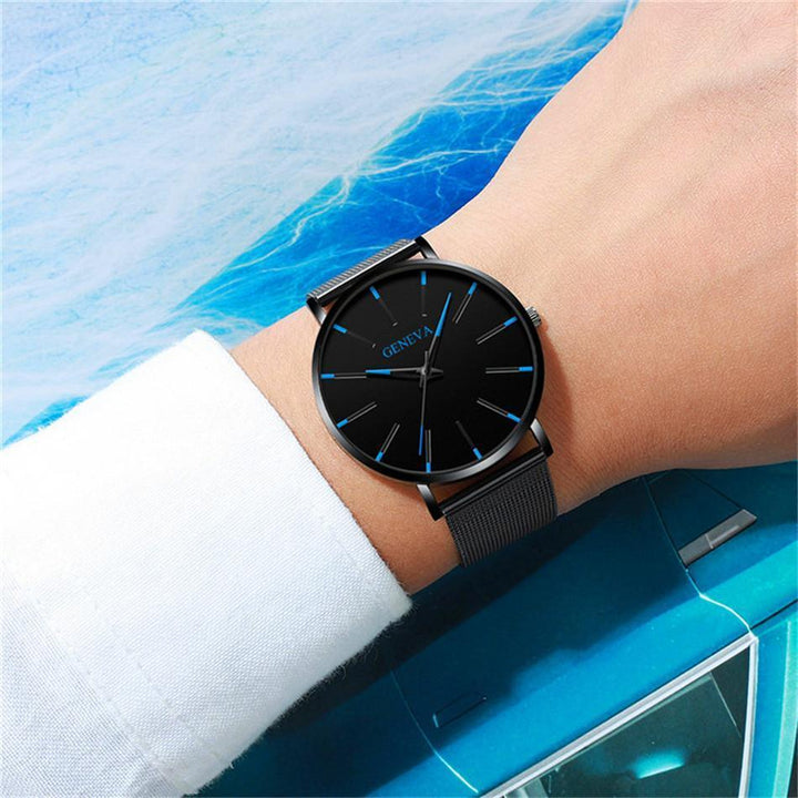 Versatile men's minimalist watch, eco-friendly and timeless. Black band analog quartz for everyday wear.