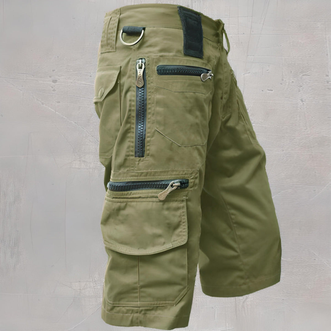 Men's tactical cargo shorts for outdoor adventures, durable and comfortable.
