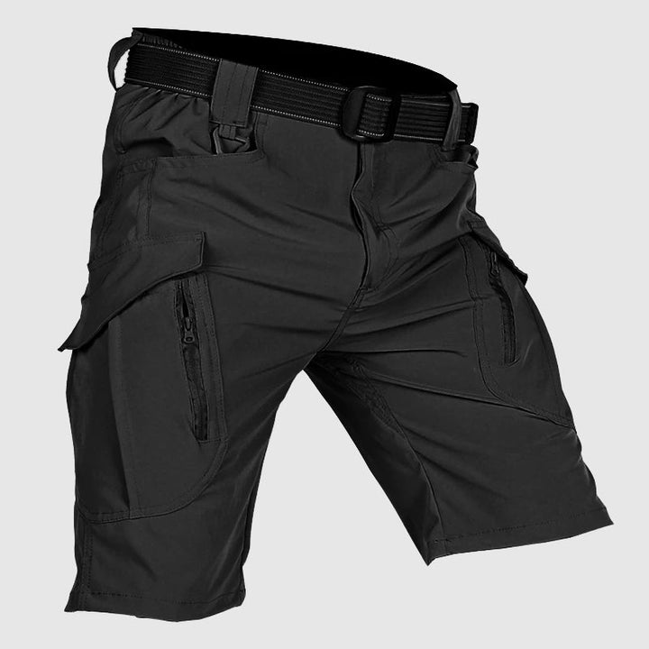 Functional men's utility cargo shorts, relaxed fit, perfect for outdoor adventure with many pockets.