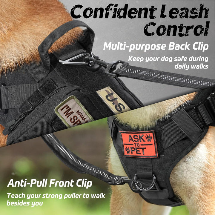 Durable tactical dog walking harness for men, featuring a no-pull design.