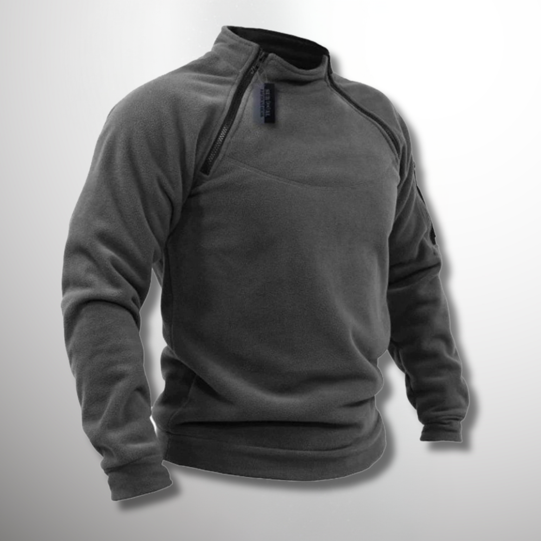 Men's tactical quarter zip sweater with modern mock neck, long sleeve for winter fashion.