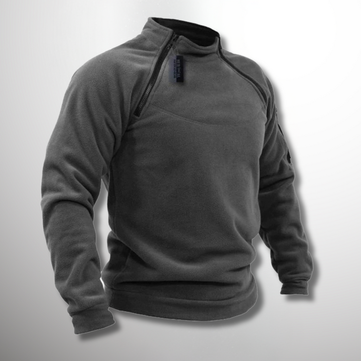 Men's tactical quarter zip sweater with modern mock neck, long sleeve for winter fashion.