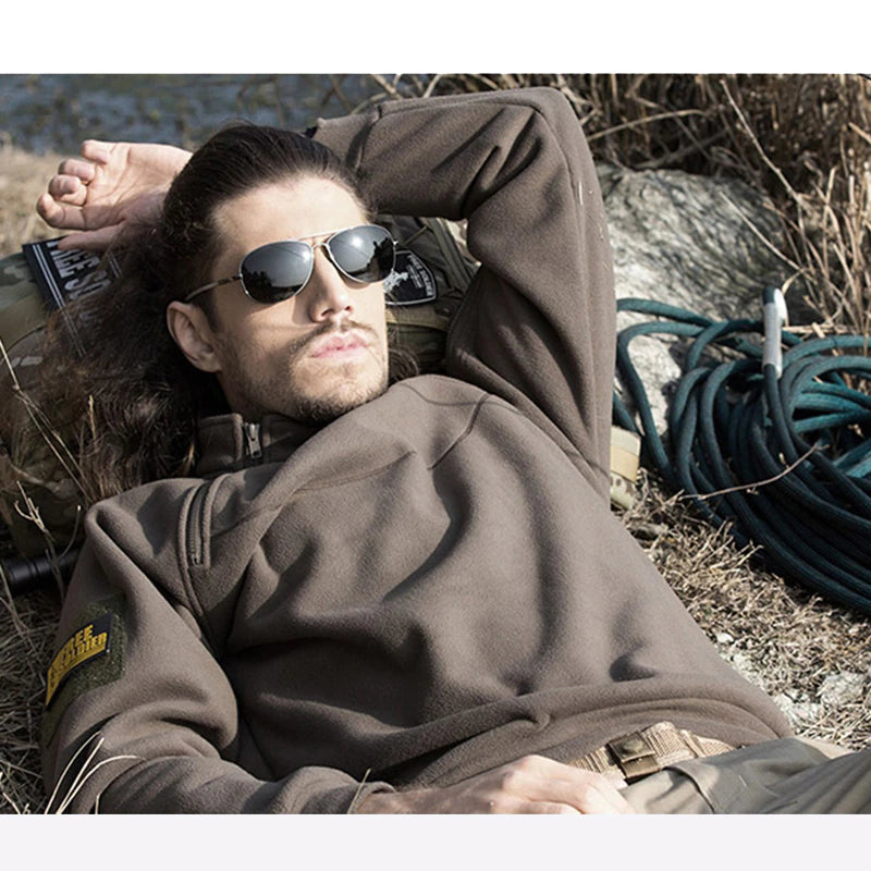 Comfortable men's quarter zip sweater, mock neck, tactical style for cold weather casualwear.