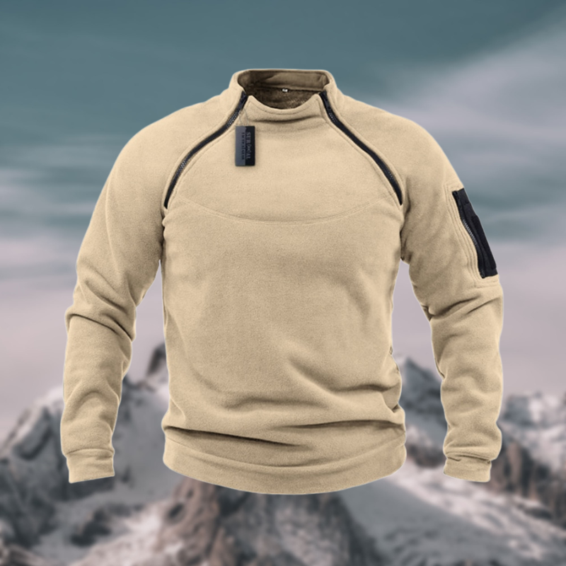 Men's long sleeve tactical quarter zip sweater, modern mock neck, perfect for layering & outdoor casual.