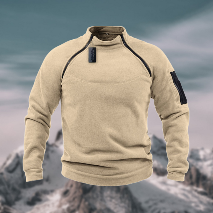 Men's long sleeve tactical quarter zip sweater, modern mock neck, perfect for layering & outdoor casual.