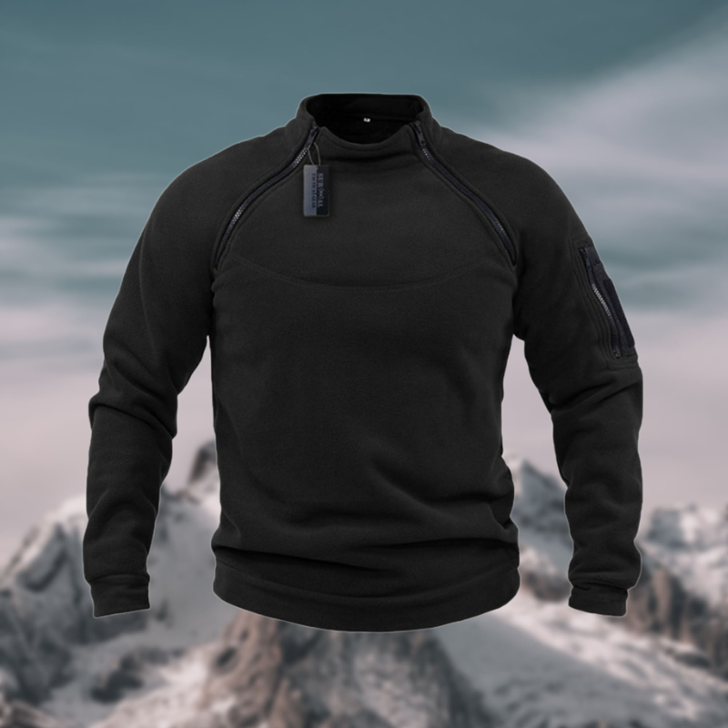Men's mock neck quarter zip sweater, tactical pullover design, long sleeve for contemporary casualwear.
