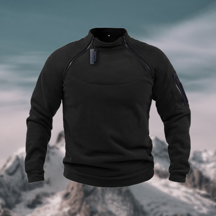 Men's mock neck quarter zip sweater, tactical pullover design, long sleeve for contemporary casualwear.