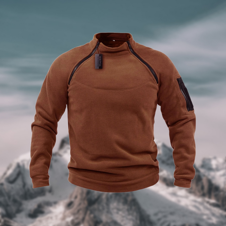 Durable men's tactical quarter zip sweater, modern mock neck, long sleeve, essential for stylish layering.