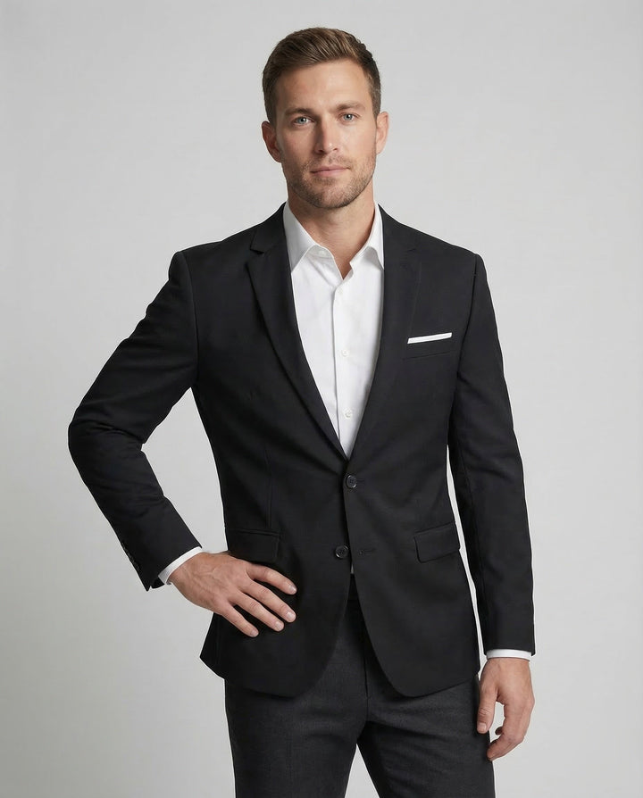 Sleek men's tailored blazer, ideal for business casual, evening wear & special events.
