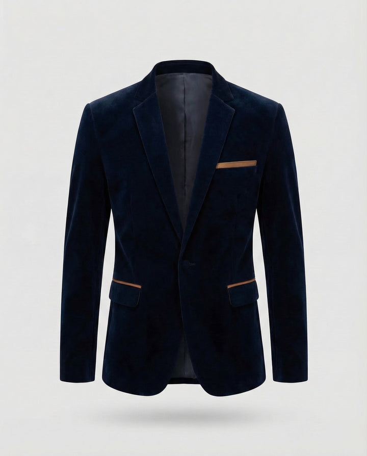 Fashion-forward men's tailored blazer, a smart casual staple with an elegant, unique lapel design.