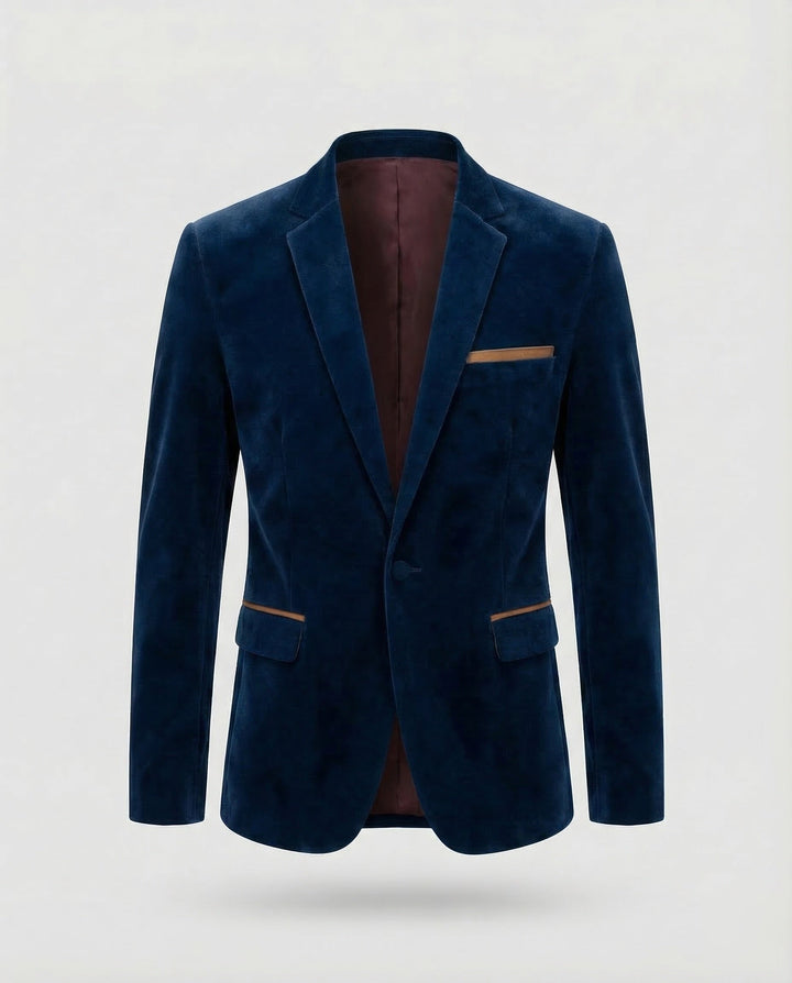 Statement men's tailored blazer, featuring a distinctive lapel, ideal for elegant evening fashion.