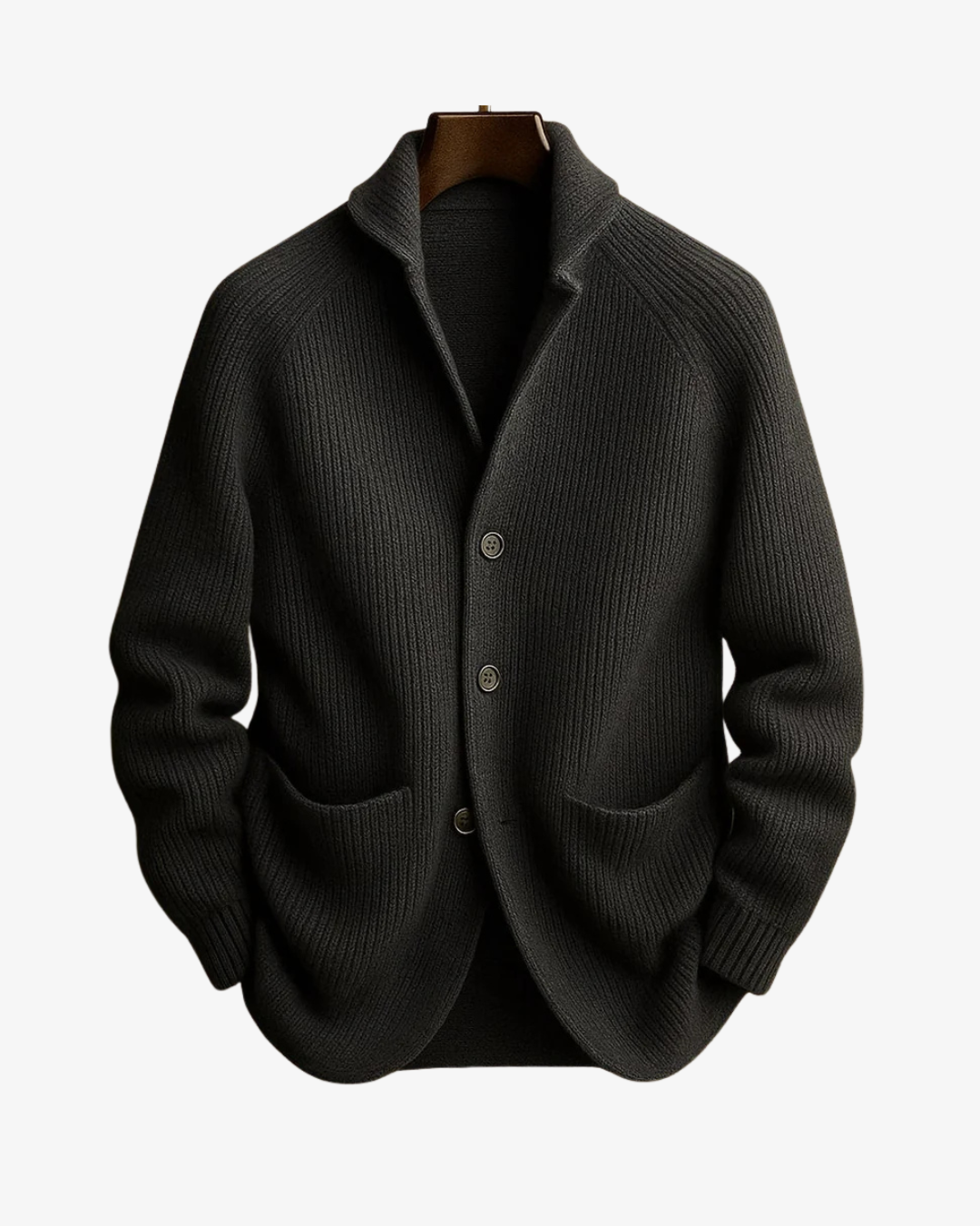Elegant men's tailored button-front cardigan. Perfect for business casual outfits.