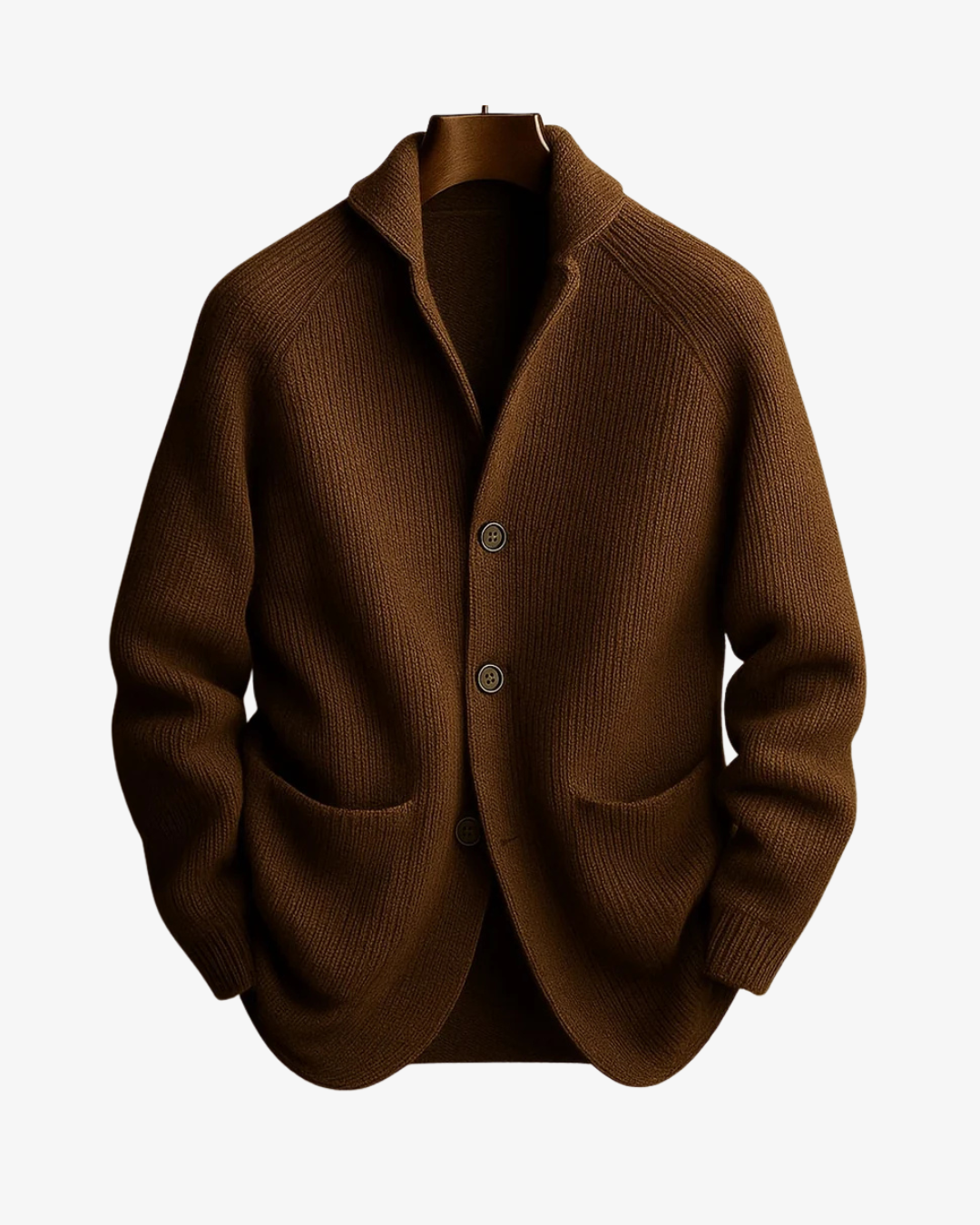 Versatile men's button-front cardigan, tailored for casual to smart layering.