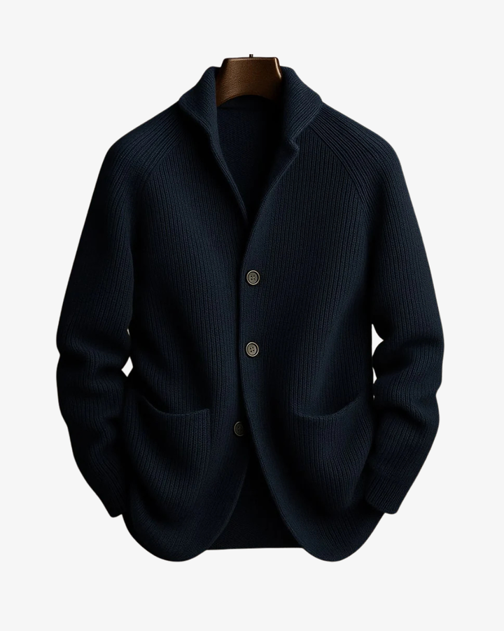 Stylish men's tailored button-front cardigan. A classic wardrobe essential.