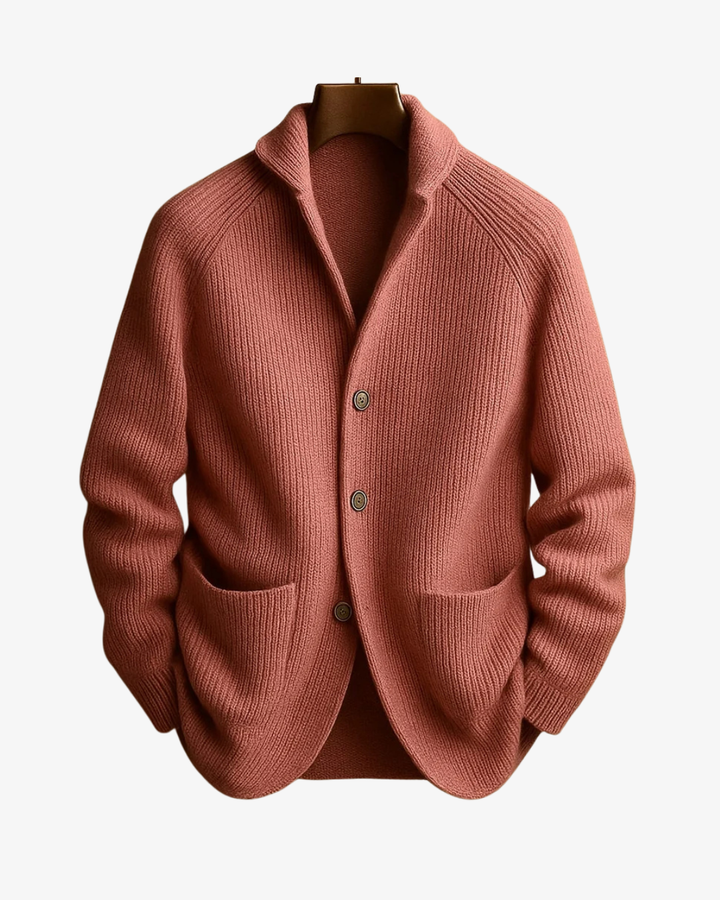 Men's tailored button-front cardigan. Essential for smart casual layering.
