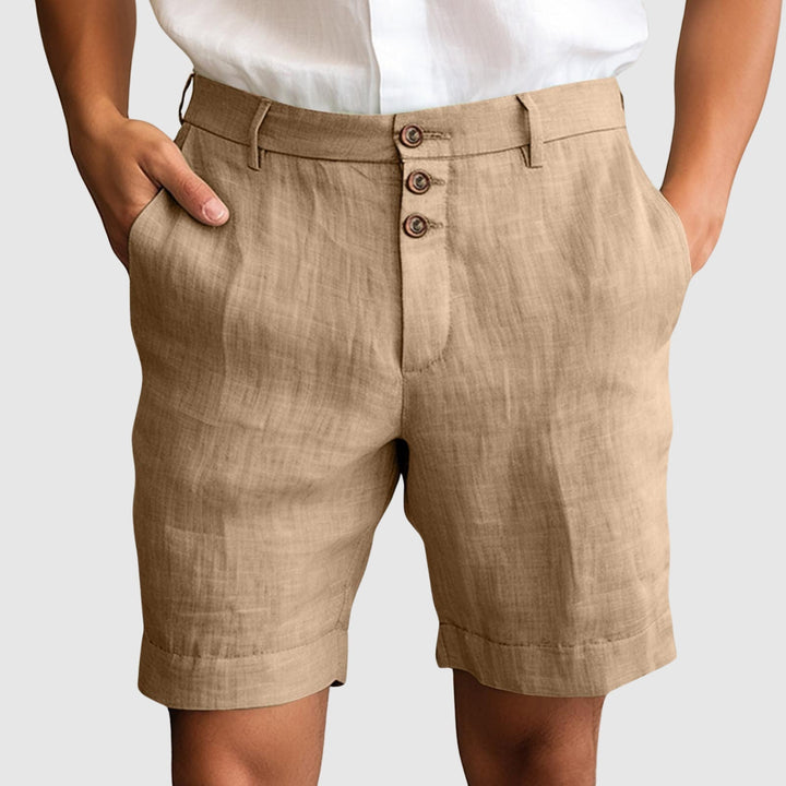 Lightweight men's casual shorts in a linen blend, ideal for beach or smart casual wear.