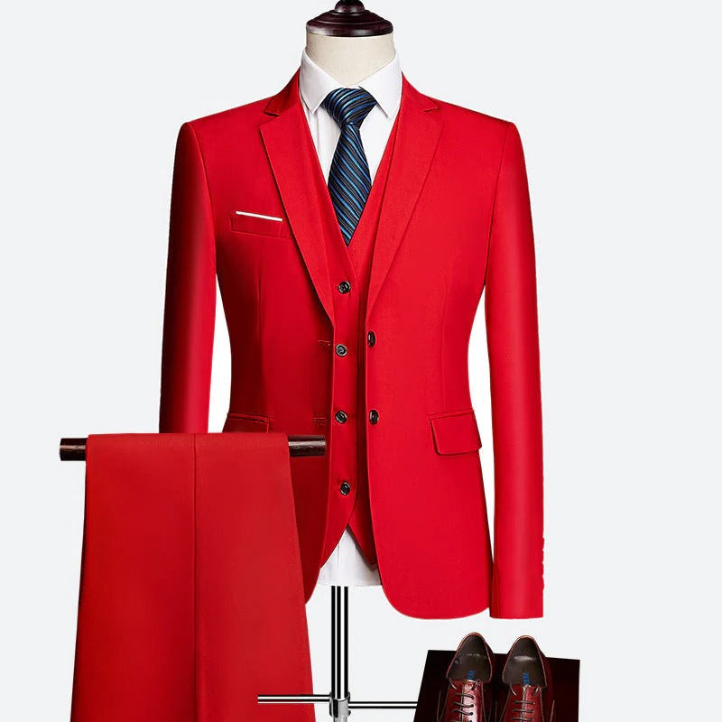 Lightweight men's tailored fit 3-piece suit, ideal for spring formal and business occasions.