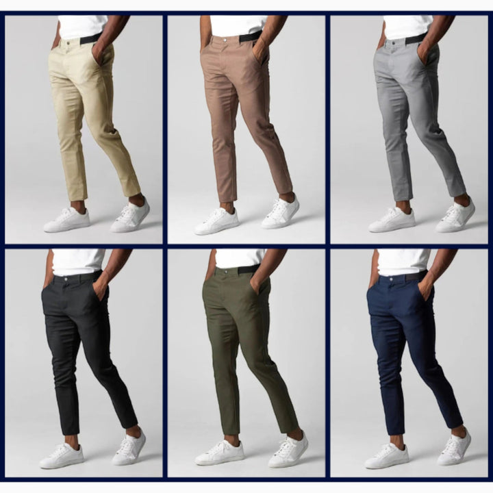 Modern men's comfortable chinos, tailored fit for business casual and everyday versatility.