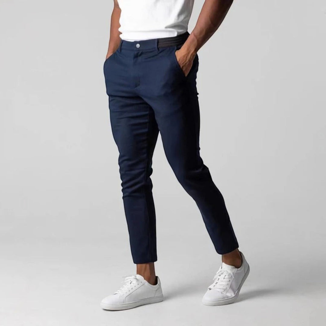 Versatile men's chinos, offering tailored fit and comfort for any smart casual outfit.