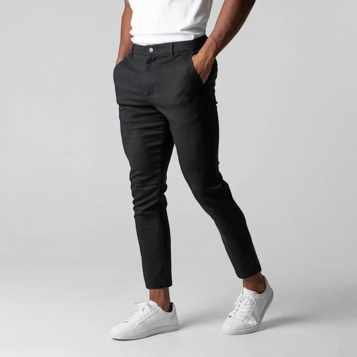 Elegant men's tailored fit chinos, suitable for business casual and comfortable daily wear.