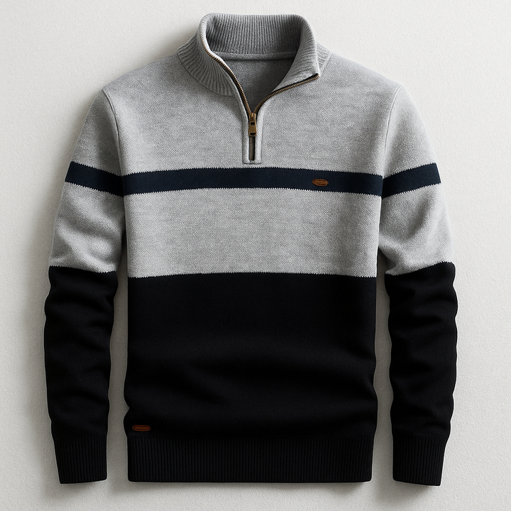 Warm and breathable men's cotton quarter-zip sweater, perfect for everyday wear.