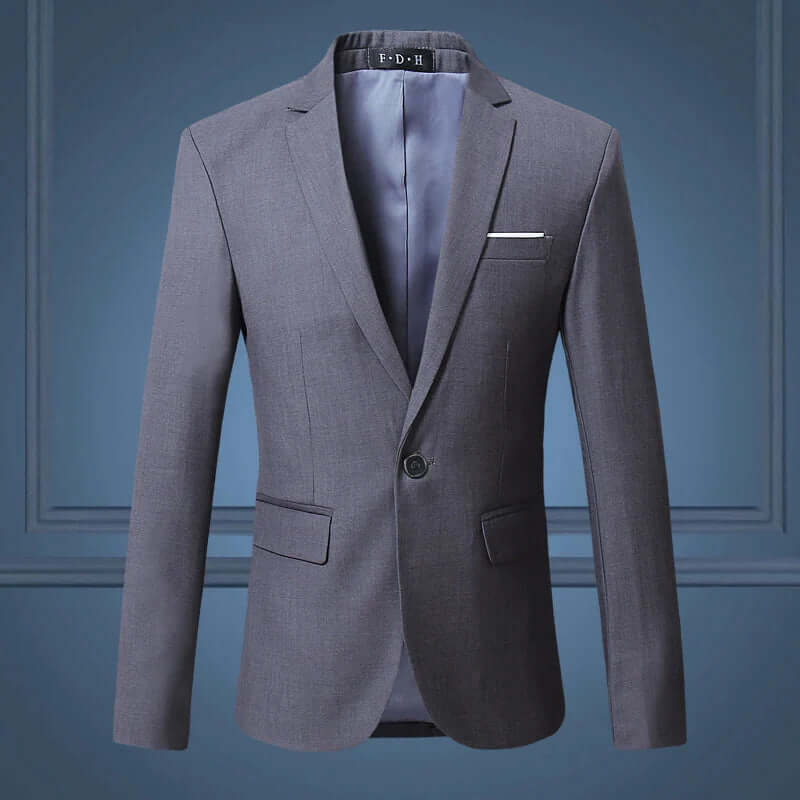 Men's tailored fit formal blazer, ideal for sharp business attire. Classic elegant style for men.