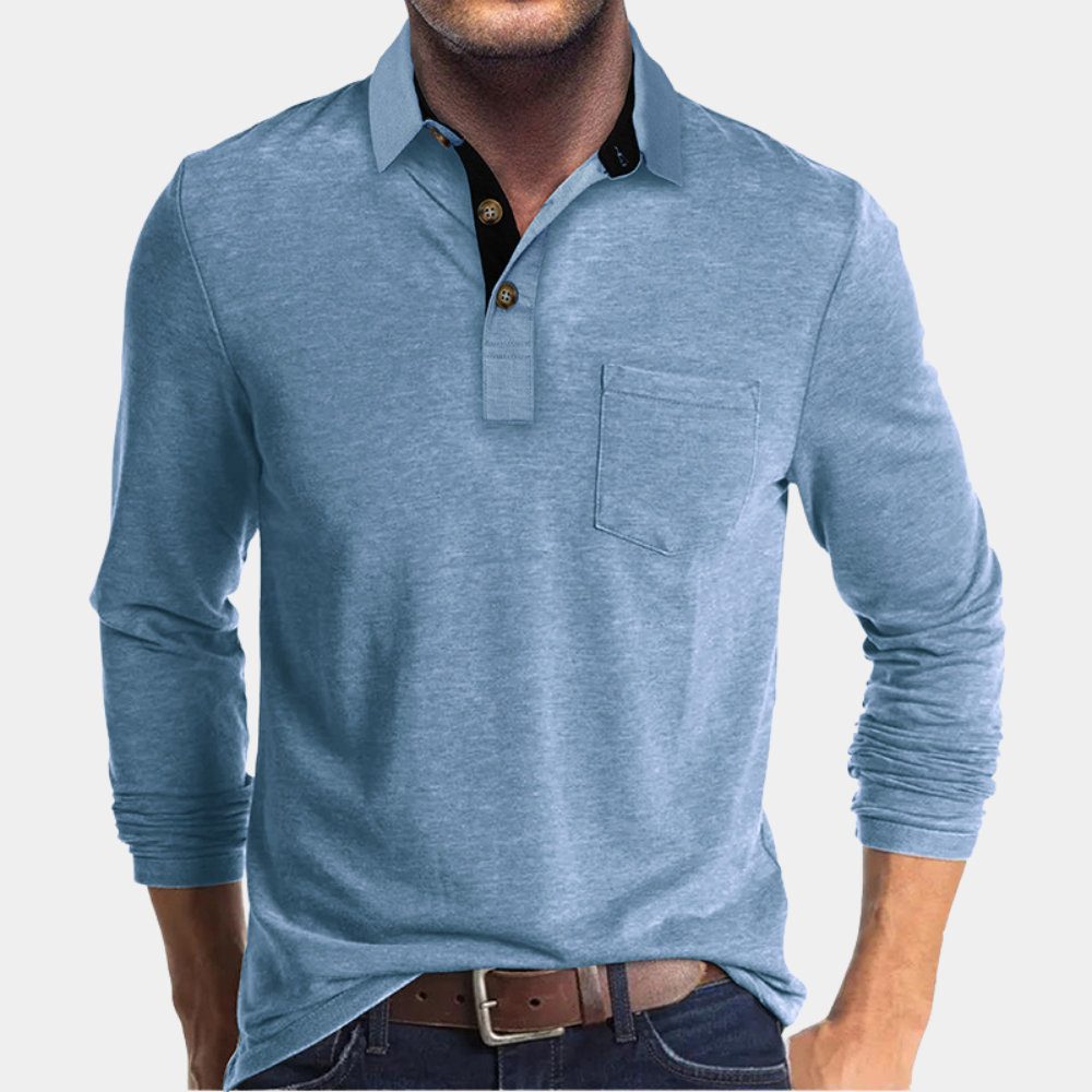 Refined men's tailored polo, offering comfortable summer style for smart casual versatility.