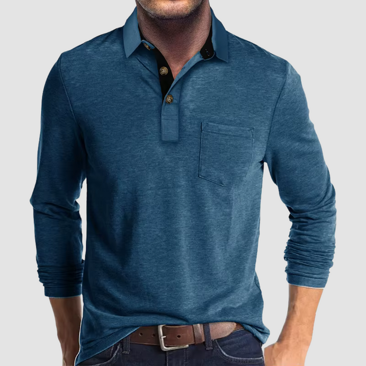Classic men's collared polo, tailored for a modern fit, a versatile short sleeve top.