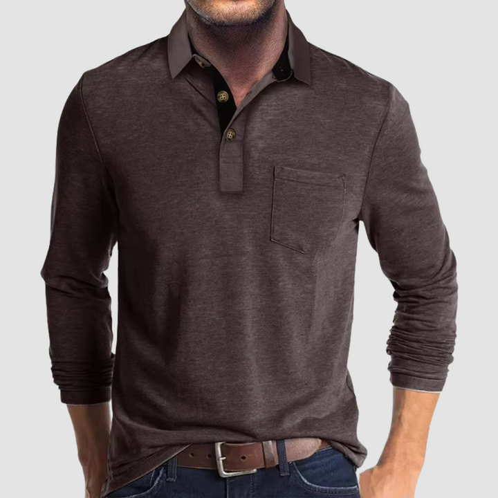 Back view: Men's tailored fit polo shirt, a comfortable short sleeve top for everyday wear.