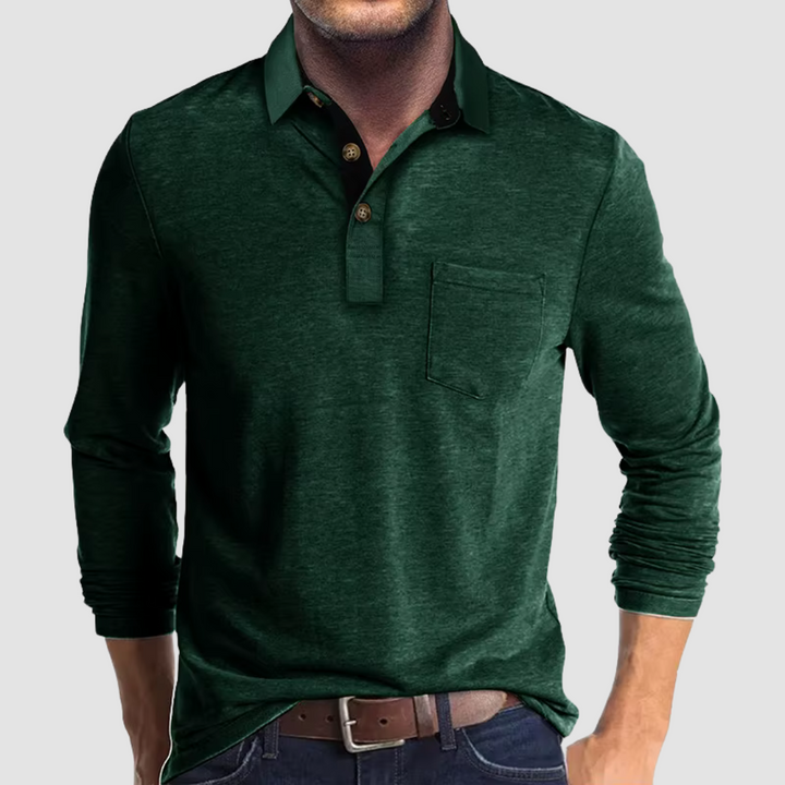 Front view: Men's stylish collared polo, tailored fit, perfect for summer and smart casual.