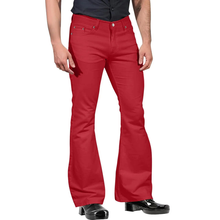 White men's tailored fit flared leg pants, perfect for a clean, retro and vintage smart casual style.