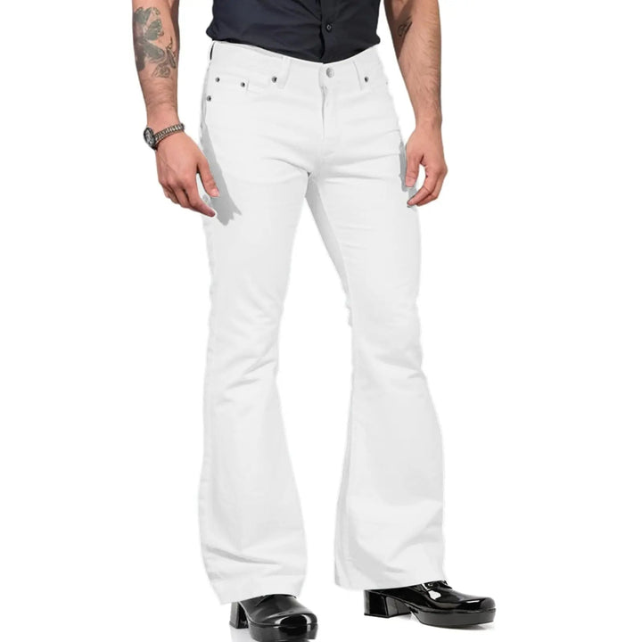 Gray men's stretch fabric retro flared trousers, tailored fit offering modern vintage smart casual flair.