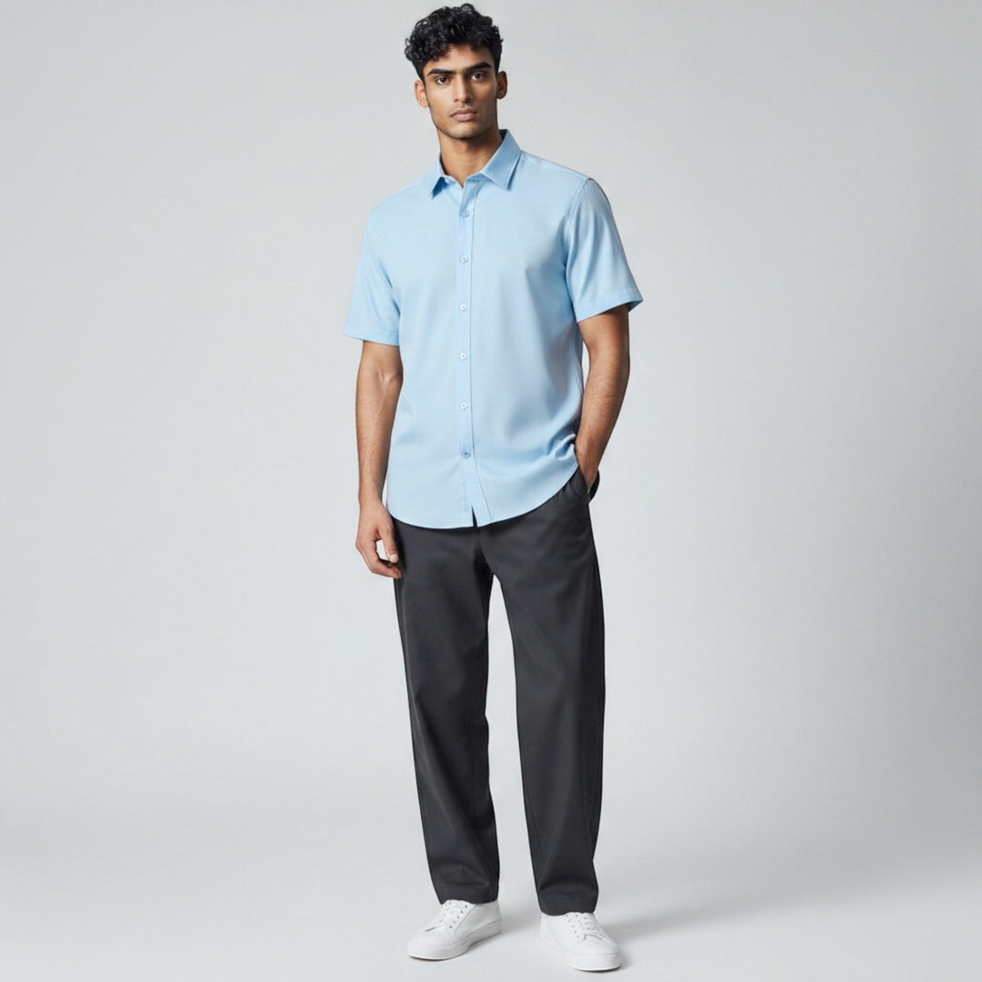Men's tailored fit smart casual short sleeve shirt, modern style for everyday comfort.