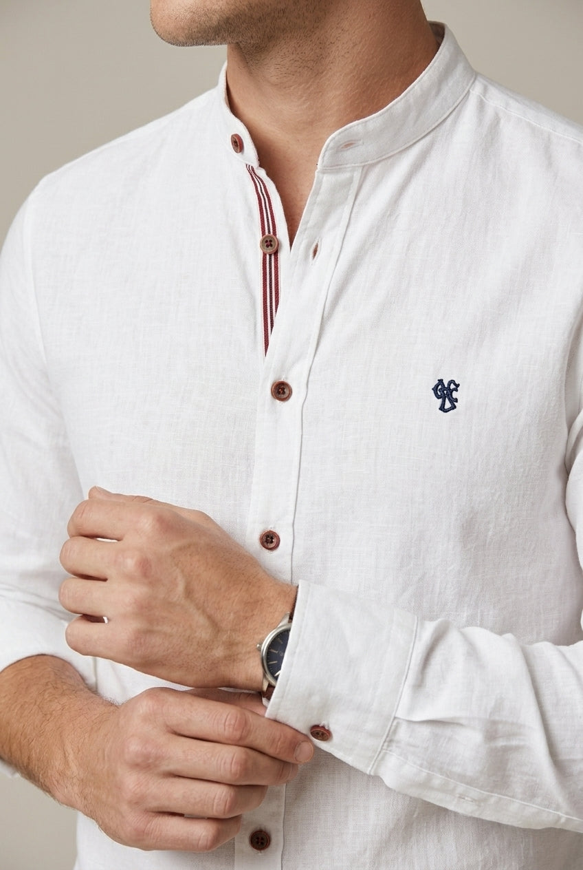 Breathable men's stand collar short sleeve shirt, ideal for modern summer casual wear & fashion.