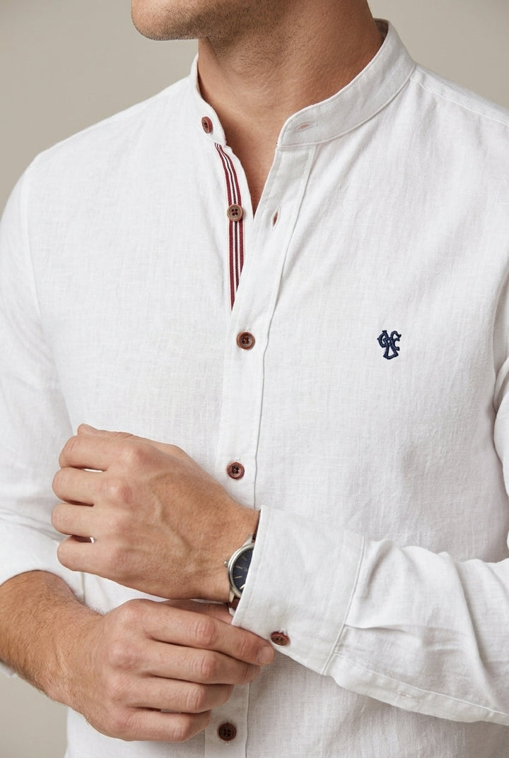 Breathable men's stand collar short sleeve shirt, ideal for modern summer casual wear & fashion.