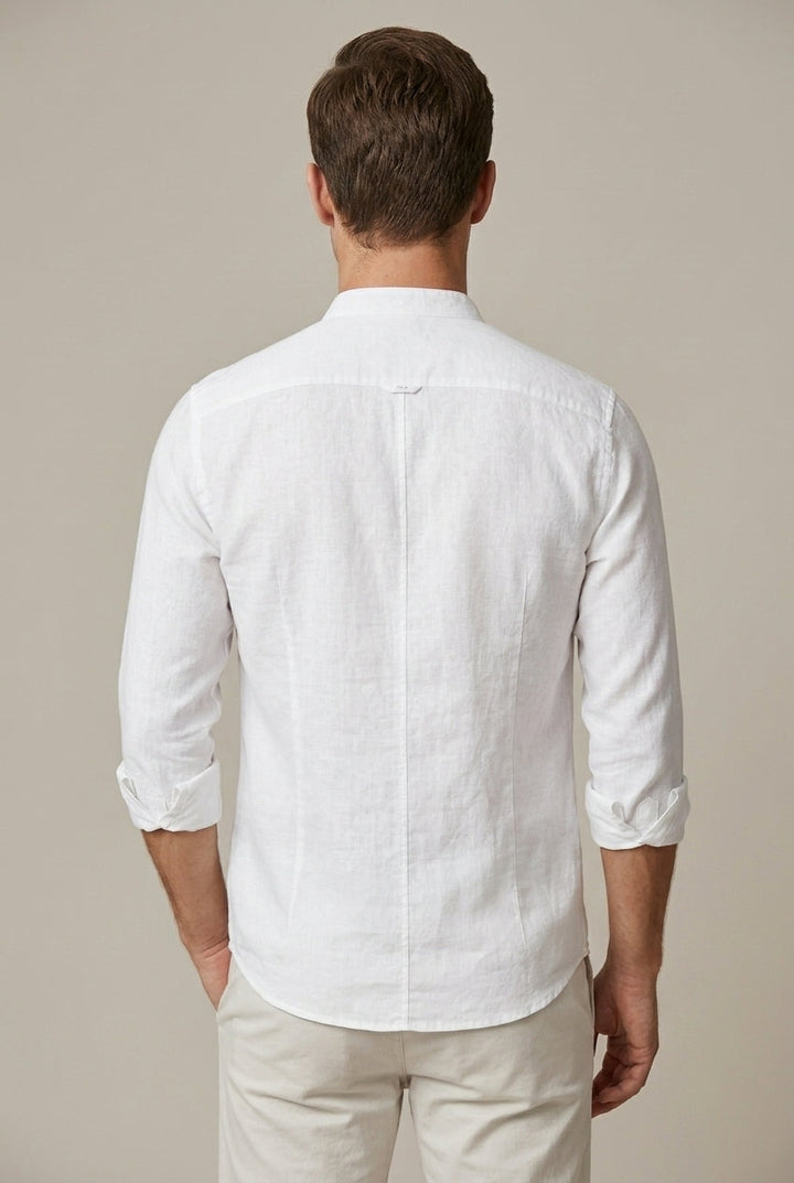 Stylish men's short sleeve shirt featuring a contemporary stand collar, perfect for smart casual looks.