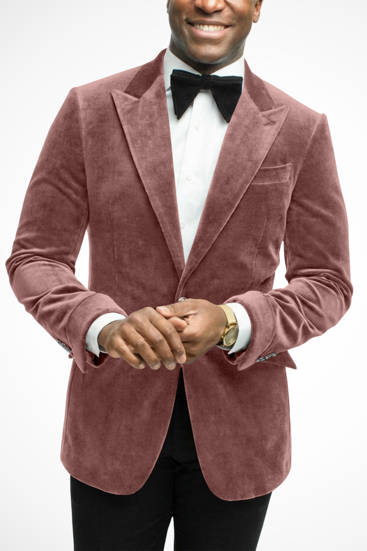 Fuchsia men's tailored formal peak lapel blazer, a statement party jacket.
