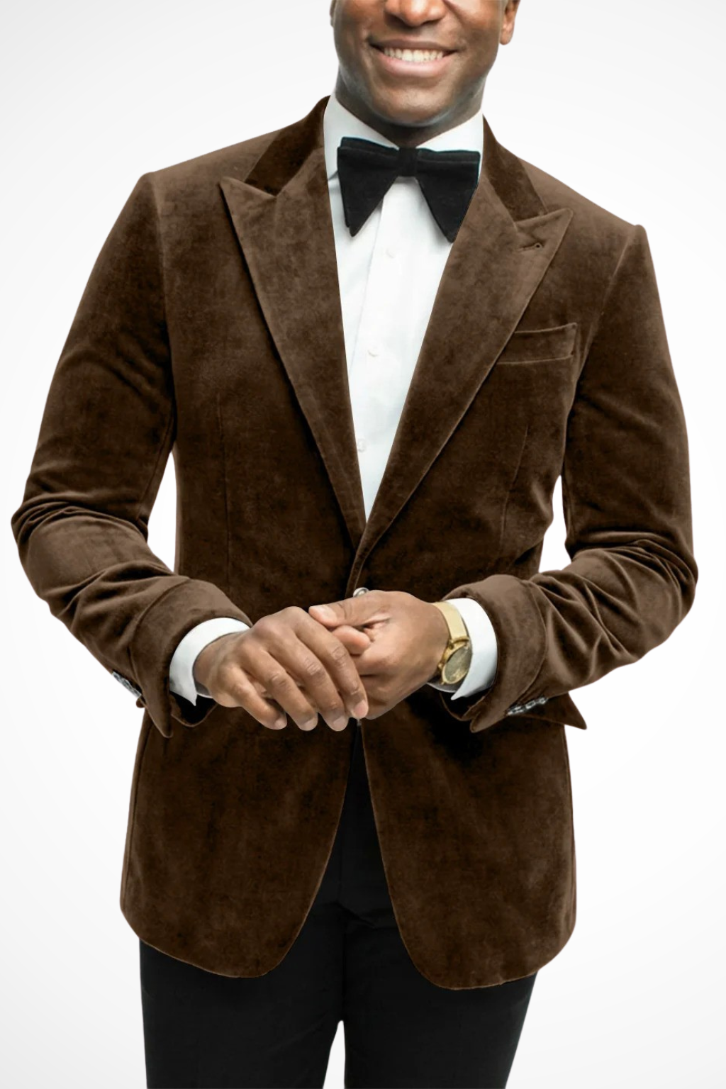 Classic brown tailored peak lapel blazer, sophisticated formal wear.