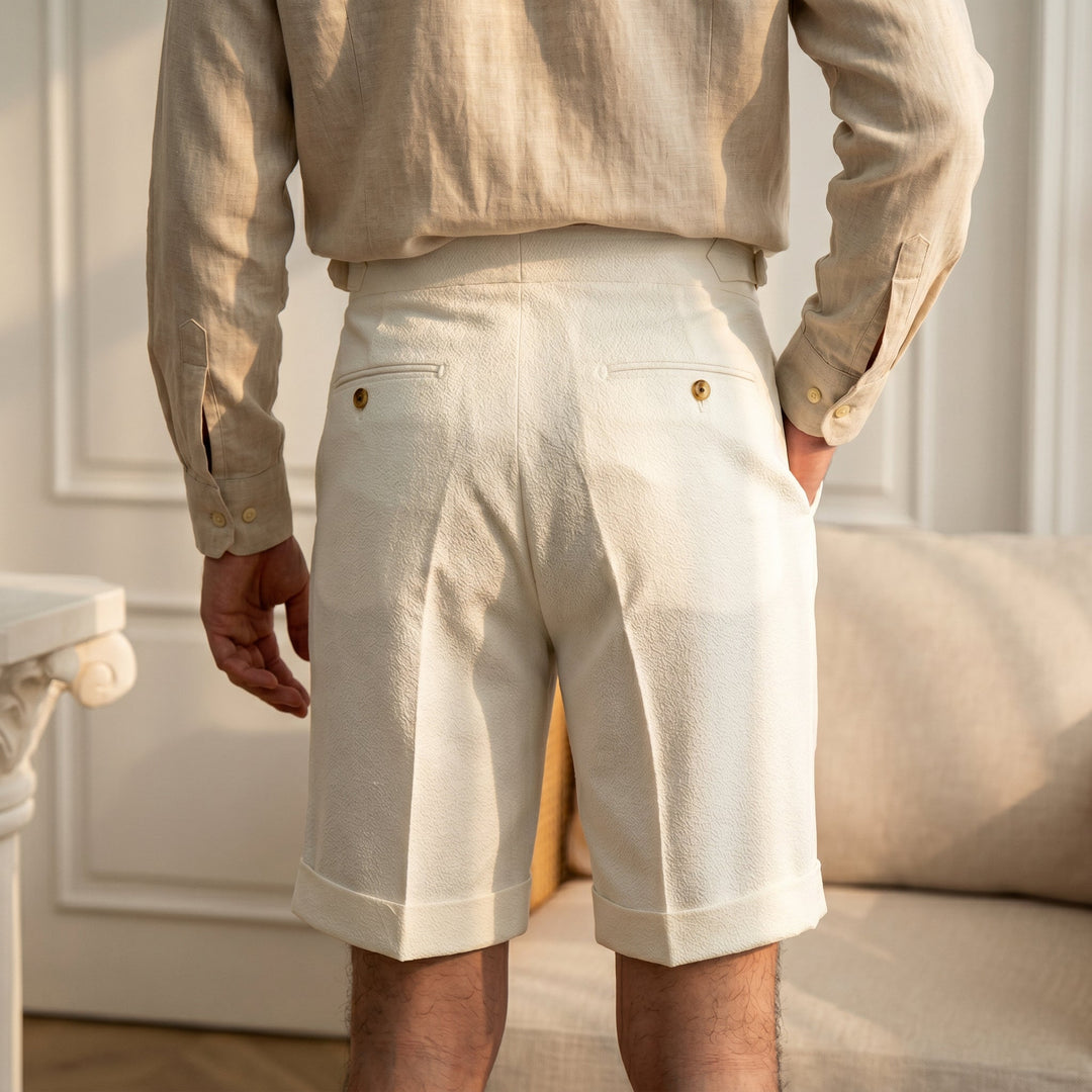 Classic men's pleated Gurkha shorts, offering a relaxed fit for effortless everyday wear.