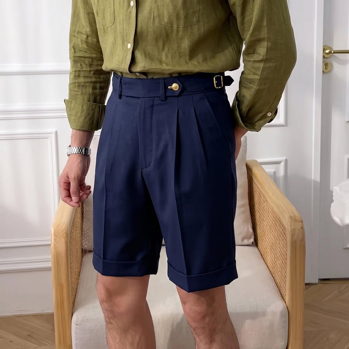 Men's summer pleated Gurkha shorts, combining classic style with comfortable, relaxed fit.
