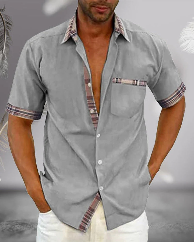 Stylish men's tailored short sleeve casual shirt, perfect for spring/summer fashion outfits.