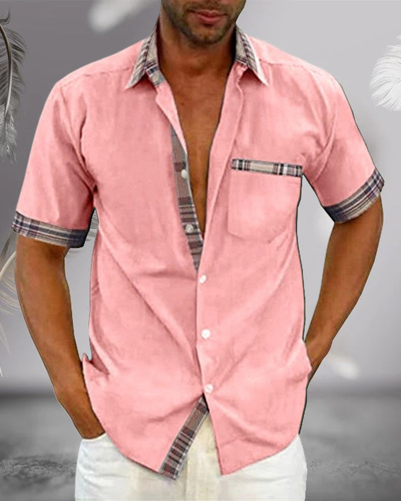 Modern men's tailored short sleeve casual button-up shirt, perfect for everyday versatile style.
