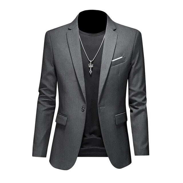 Refined men's tailored jacket, single-breasted style. High-quality fabric for smart casual & formal wear.