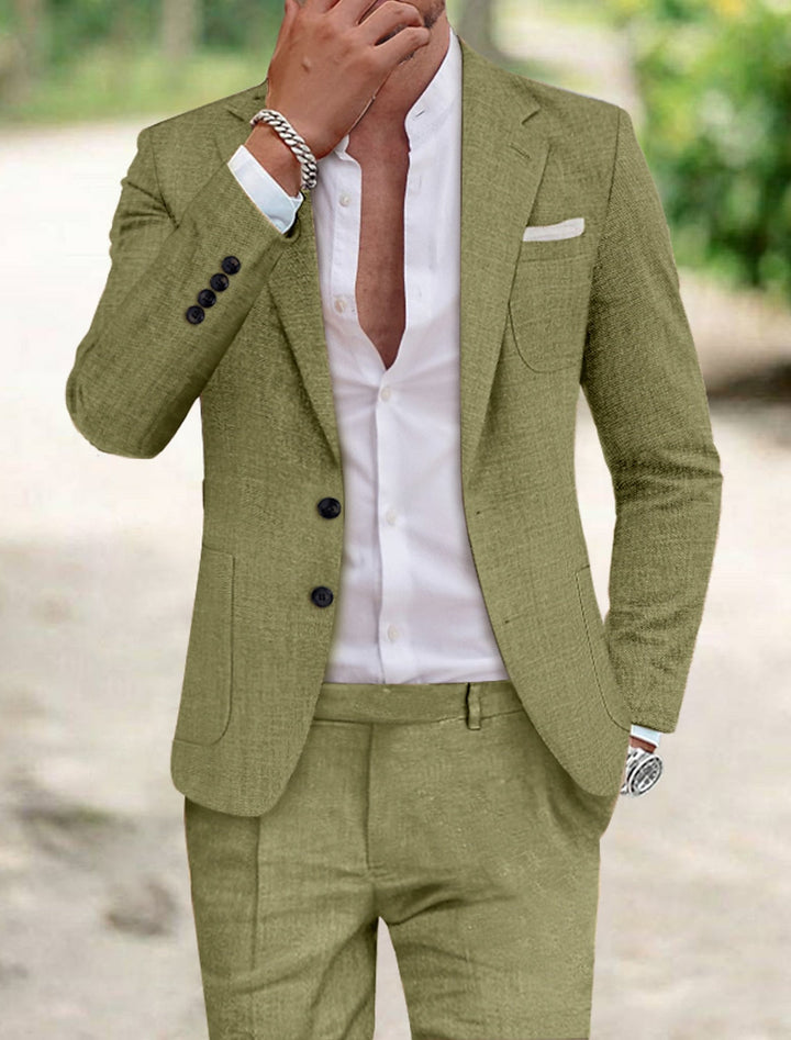 Elegant men's tailored two-button suit, perfect for business meetings, formal events & professional attire.
