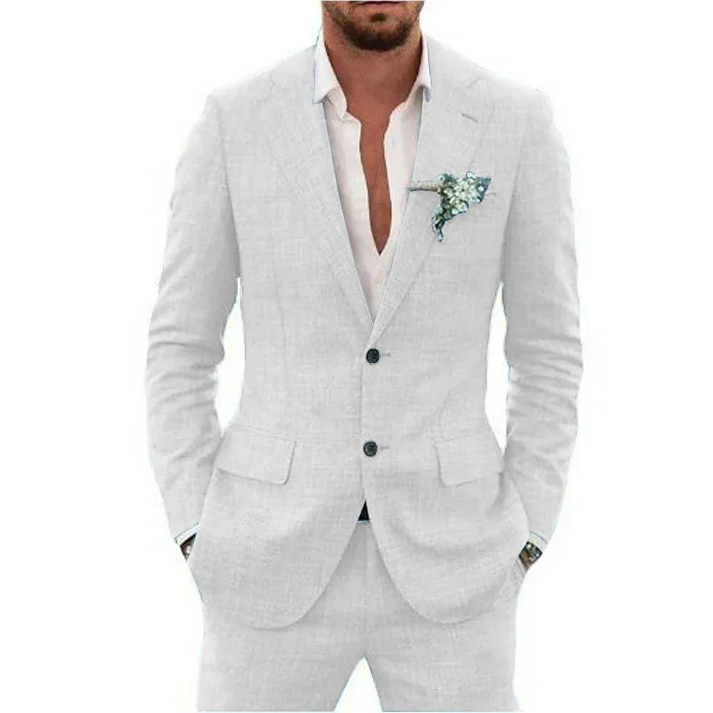 Sharp men's slim-fit tailored suit. Sophisticated formalwear for business, weddings & elegant events.