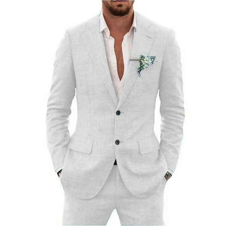 Sharp men's slim-fit tailored suit. Sophisticated formalwear for business, weddings & elegant events.