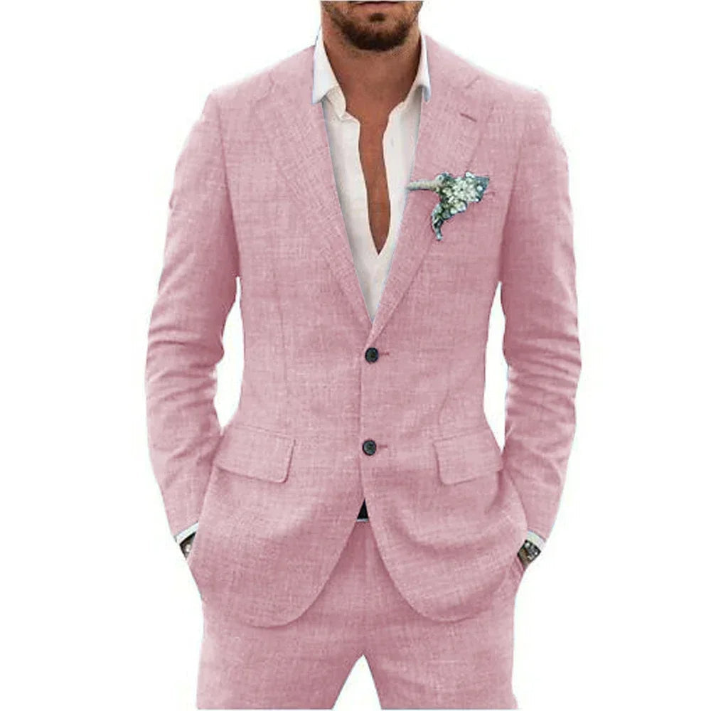 Sophisticated slim-fit men's suit, ideal for modern business attire, weddings & special events.