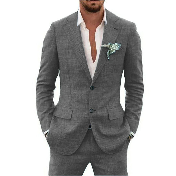 Men's tailored wedding suit. Classic, slim-fit formalwear for grooms & guests, exuding elegance.